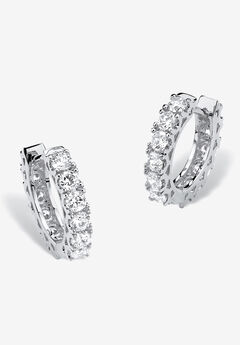 2.40 Tcw Cubic Zirconia Silvertone Hoop Earrings With Surgical Steel Posts (.5")