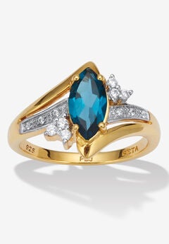 1.32 Tcw Marquise Cut Topaz And Cz 18K Yellow Gold-Plated Sterling Silver Ring
