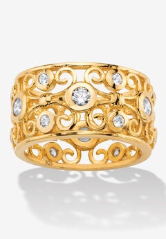 1 Tcw Cubic Zirconia 18K Gold Plated .925 Sterling Silver Scroll Eternity Ring