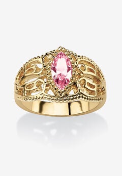 Simulated Birthstone Gold-Plated Filigree Ring