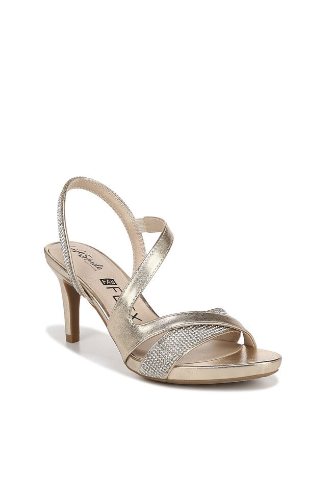 Sparkling Strappy Dress Sandals - Mia Glitz, Gold Faux Leather | Woman Within Sparkling Strappy Dress Sandals - Mia Glitz, Gold Faux Leather | Woman Within