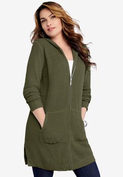 Waffle Mega Length Zip Hoodie