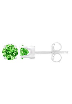 Sterling Silver Round Brilliantcut Green Diamond Classic 4Prong Stud Earrings