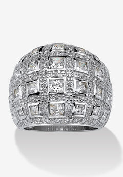 4.12 Tcw Princess-Cut And Round Cubic Zirconia .925 Sterling Silver Dome Ring
