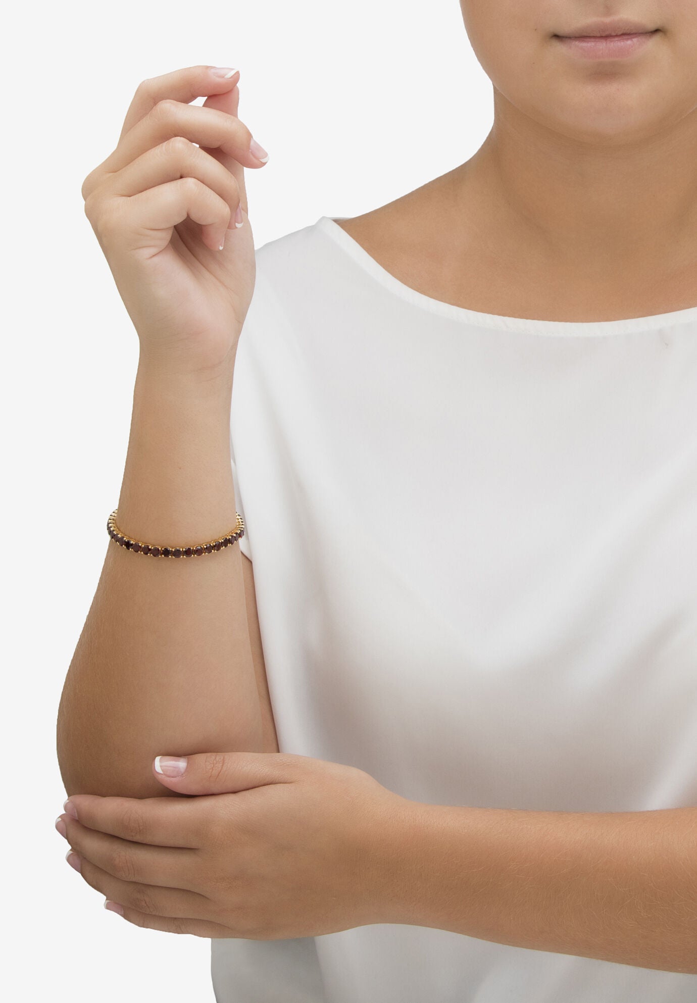 12.90 Tcw Round Genuine Red Garnet Yellow Gold-Plated Tennis Bracelet 7.25 inches, , alternate image number 2