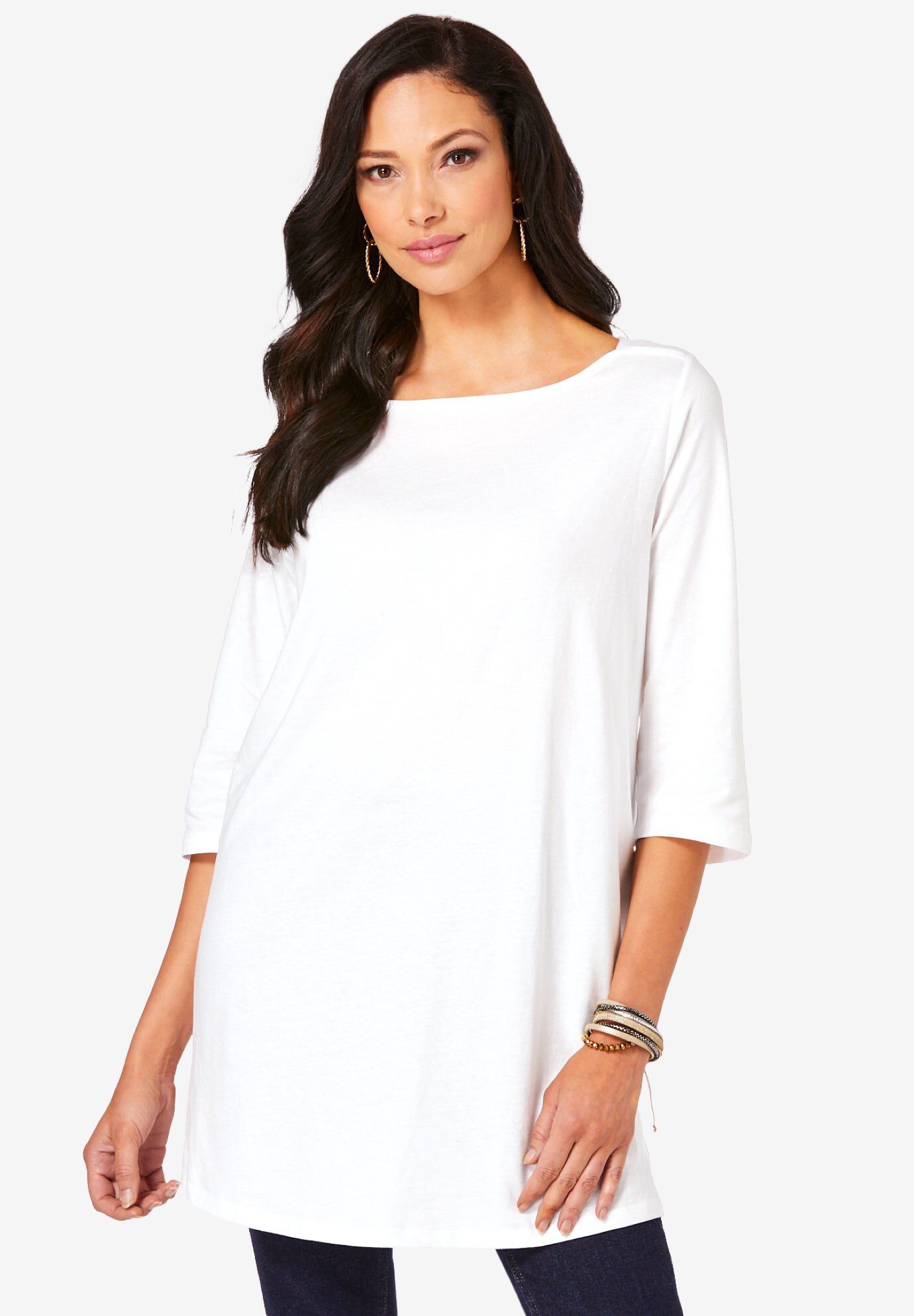 Plus Size Cotton Ultimate Boatneck Tunic with Side Slits