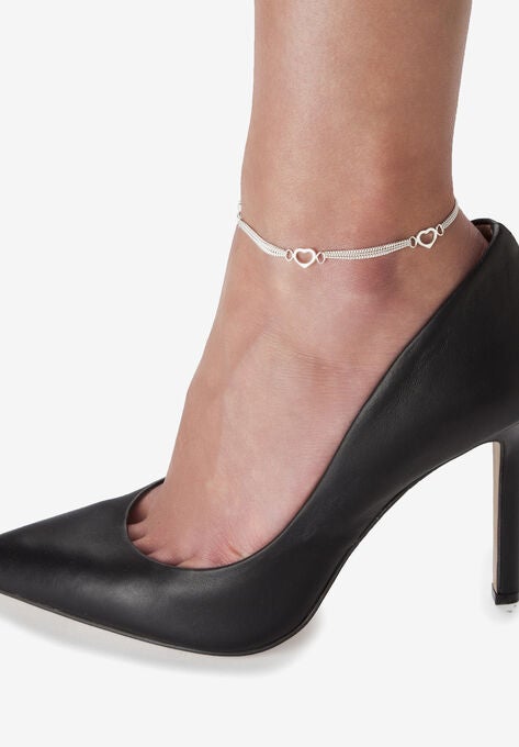 Sterling Silver Multi Heart Ankle Bracelet (7.5Mm), 10 Inches Jewelry, , alternate image number null