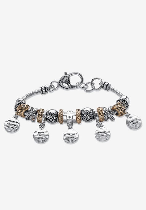Silver Tone 10 Commandments Charm Bracelet Lucite 7.5" plus 1" ext, , alternate image number null