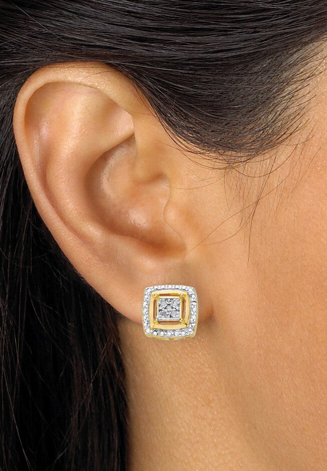 Diamond Accent Squared Two-Tone Gold-Plated Button Earrings, , alternate image number null