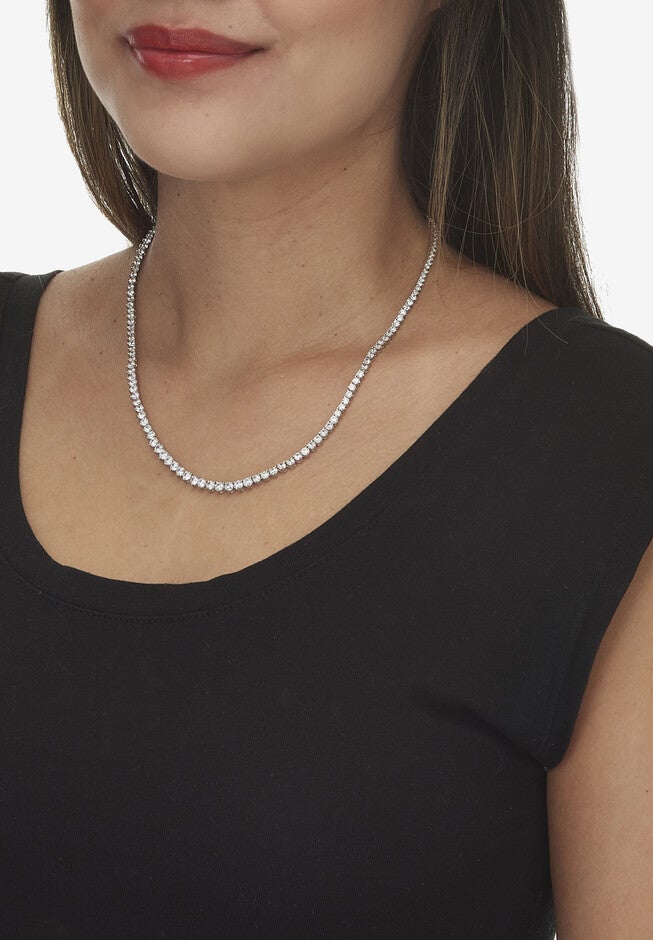 9.60 Tcw Round Cubic Zirconia Platinum-Plated Tennis Necklace, 18 Inches, , alternate image number 3