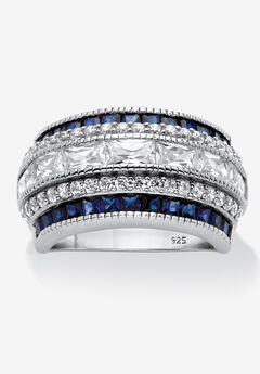 6.48 Cttw. Cubic Zirconia And Simulated Blue Sapphire Platinum-Plated Sterling Silver Ring
