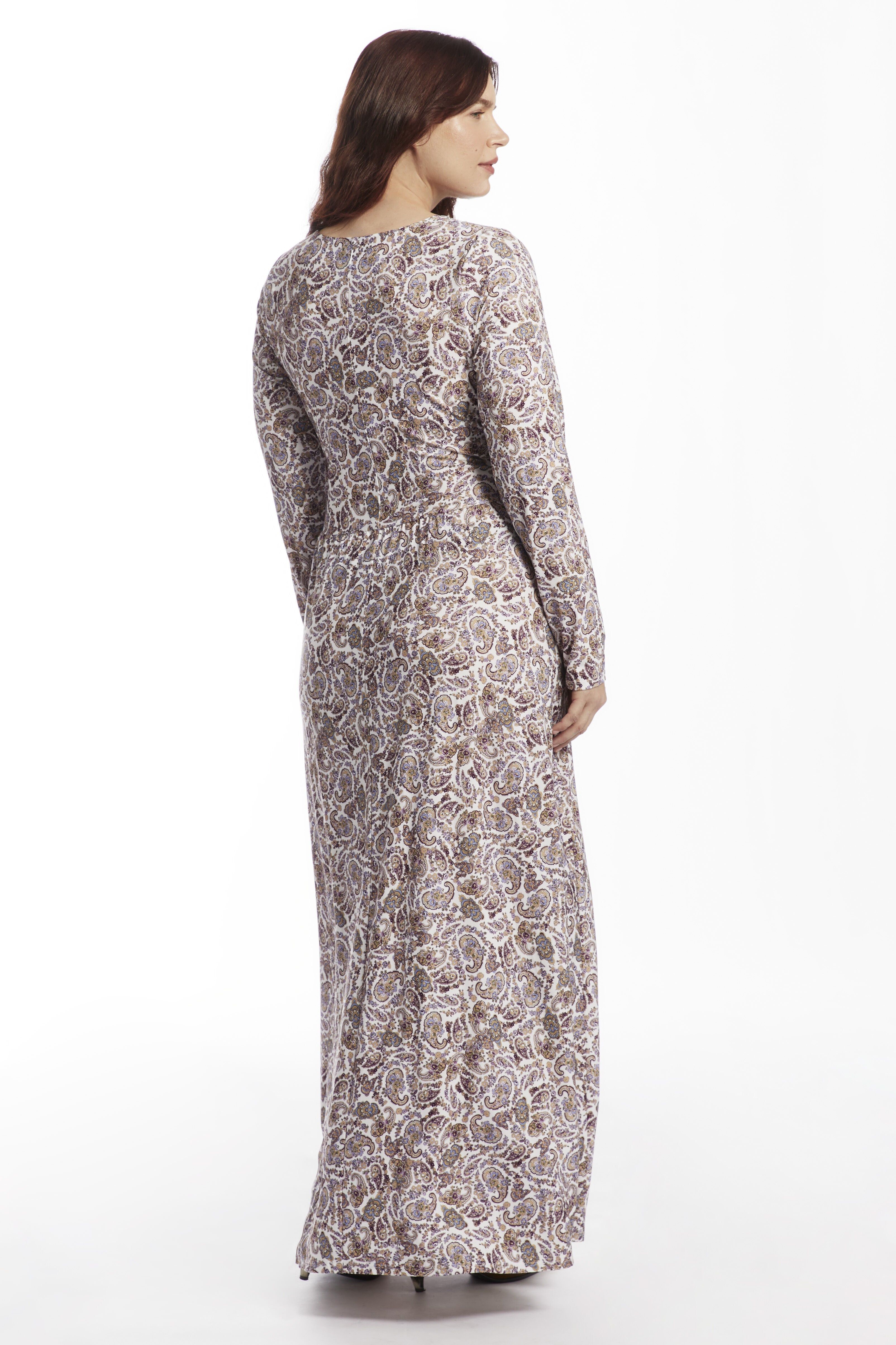 V Neck Maxi Dress, LILAC PAISLEY, alternate image number 2