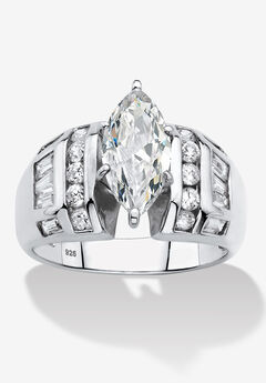 3.17 Cttw. Platinum-Plated Sterling Silver Marquise-Cut Cubic Zirconia Engagement Ring