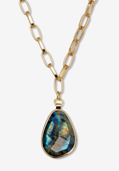 Genuine Blue Labradorite Goldtone Drop Necklace, 20-Inch Length