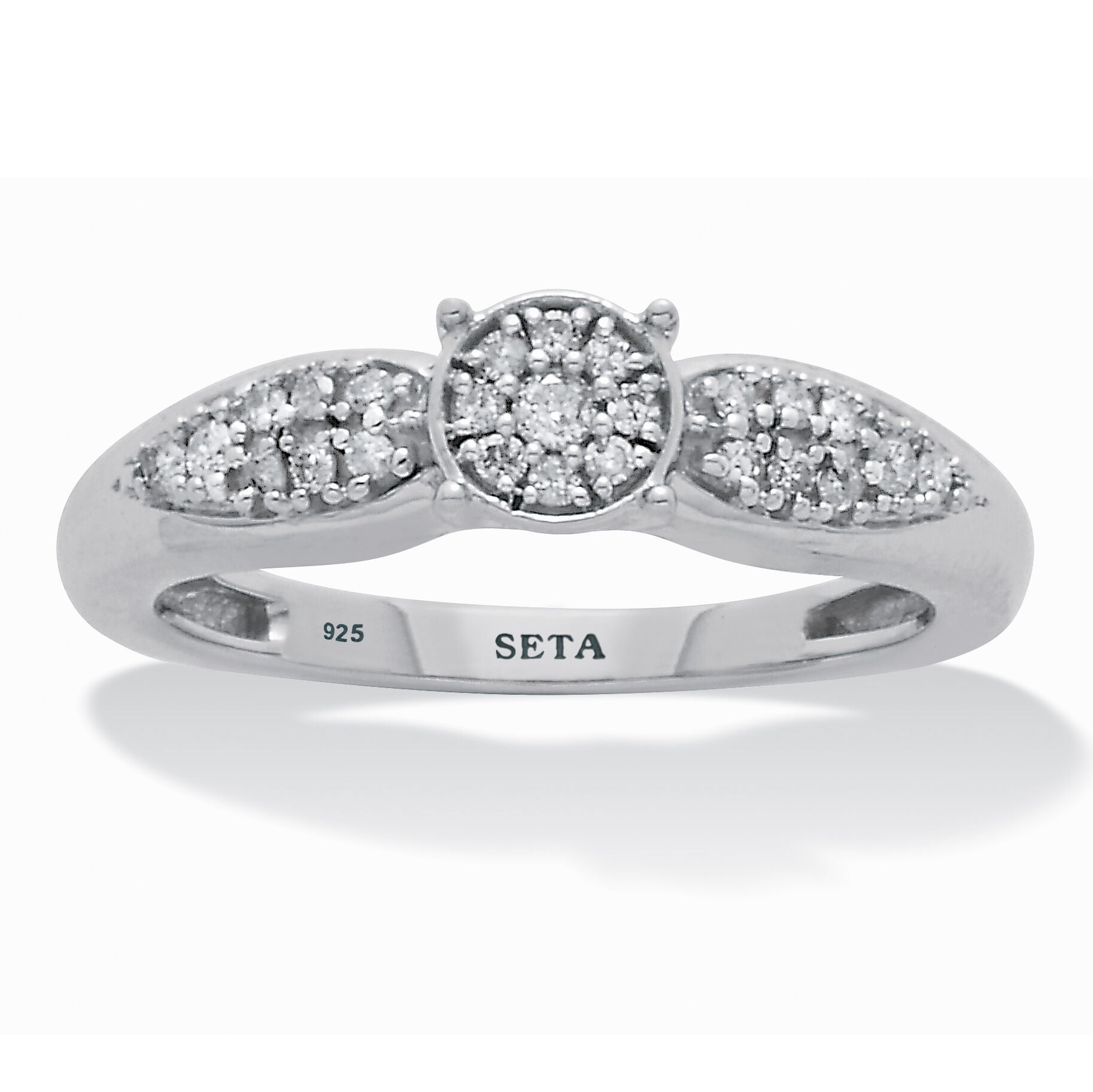 .17 TCW Diamond Sterling Silver Cluster Ring, WHITE, hi-res image number 0