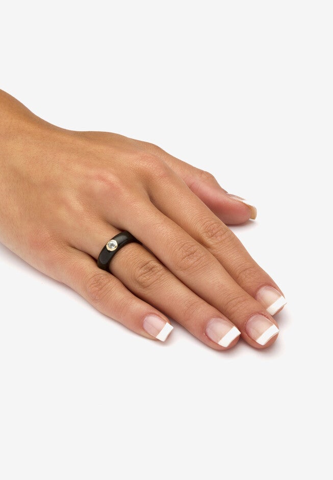 10K Yellow Gold Genuine Topaz Black Genuine Jade Bezel Set Ring Jewelry, , alternate image number 2