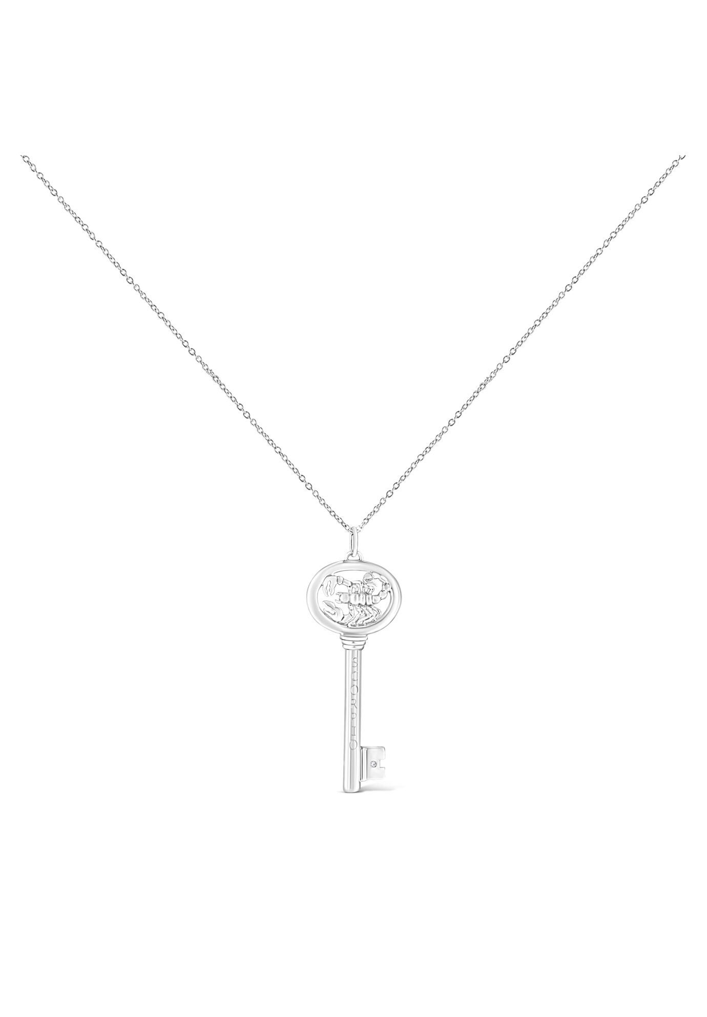 Sterling Silver Diamond Accent Scorpio Zodiac Key Pendant Necklace, , on-hover image number 1