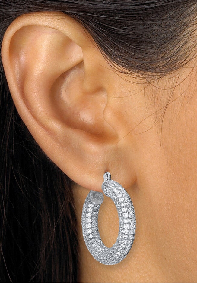 Round Crystal Silvertone Hoop Earrings, 26Mm, , alternate image number 2