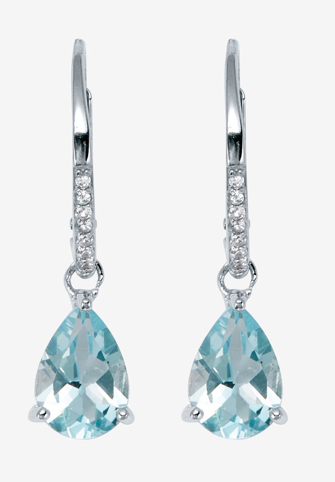 7.13 Tcw Pear Cut Genuine Blue Topaz And Cubic Zirconia Sterling Silver Earrings, BLUE, hi-res image number 0