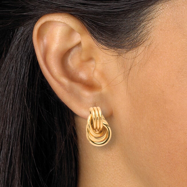 Yellow Gold Ion-Plated Stainless Steel Twisted Knot Drop Earring Set, YELLOW, alternate image number null