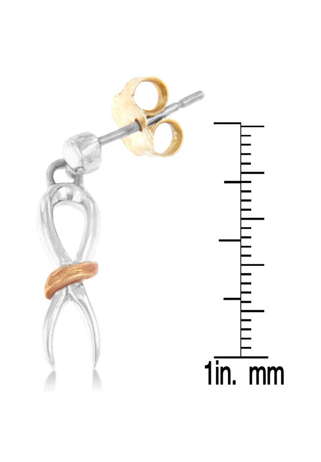 Two-Toned Sterling Silver Awareness Ribbon Dangle Earrings, , alternate image number 3
