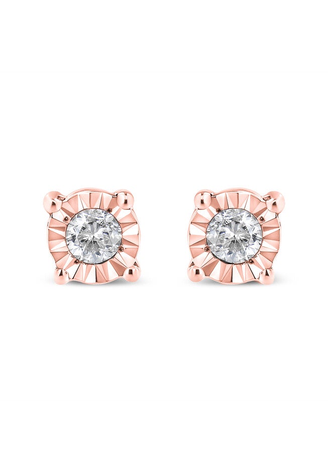 Rose Gold Plated Sterling Silver Round Brilliantcut Diamond Miracleset Stud Earrings, ROSE GOLD, hi-res image number 0