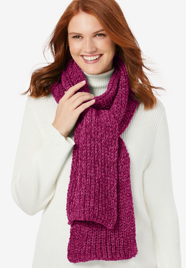 Chenille Scarf, RASPBERRY, hi-res image number 0