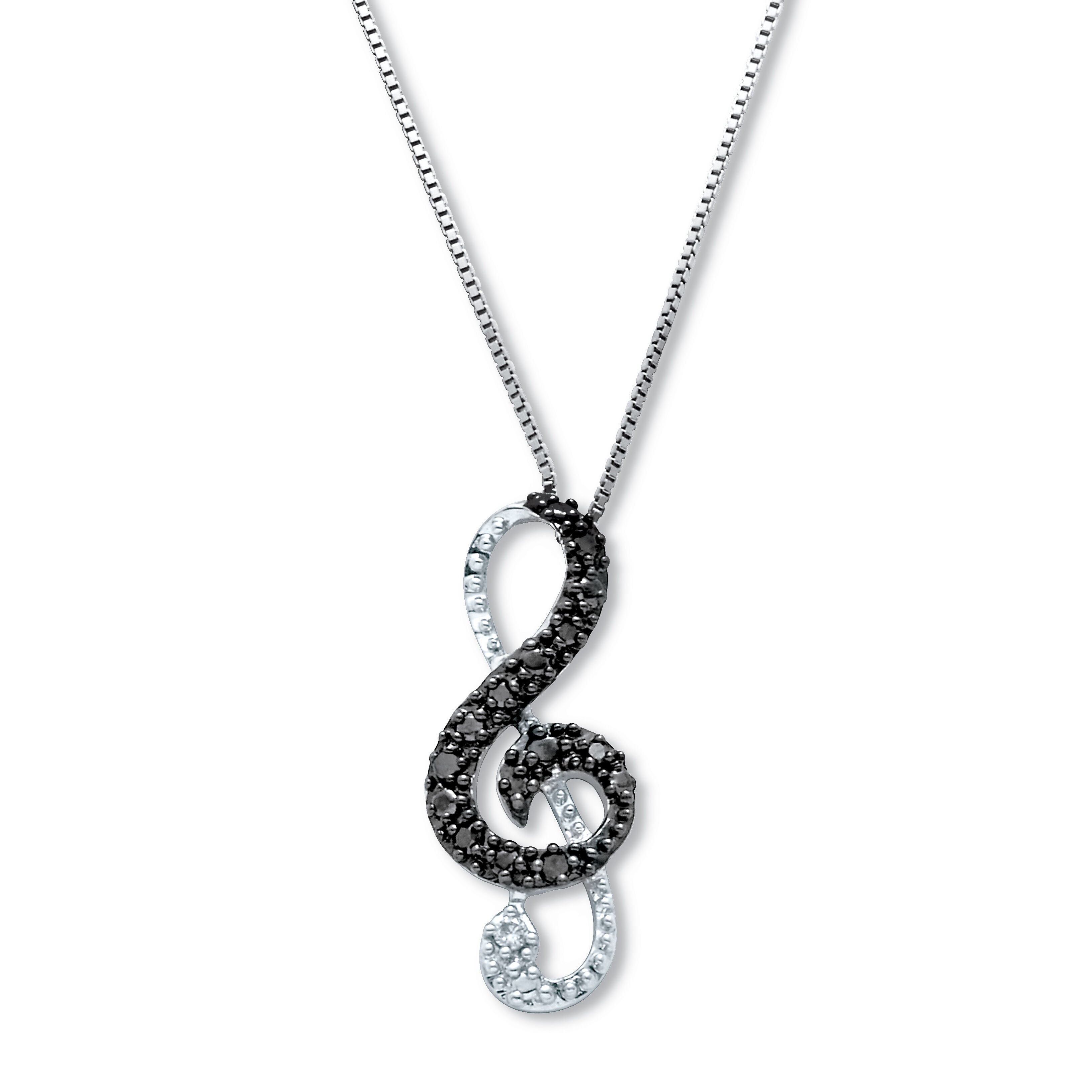 .18 TCW Diamond Sterling Silver Music Note Pendant and Chain 18 Inches, WHITE, hi-res image number 0