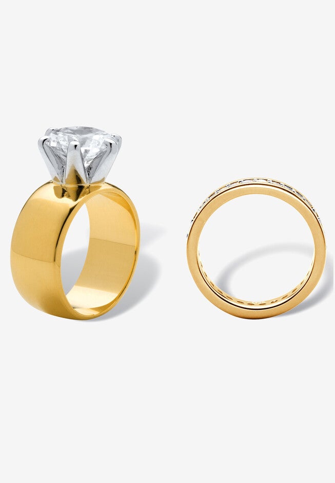 4.80 Cttw. Cz Gold-Plated 2-Piece Solitaire And Eternity Wedding Ring Set, , on-hover image number 1