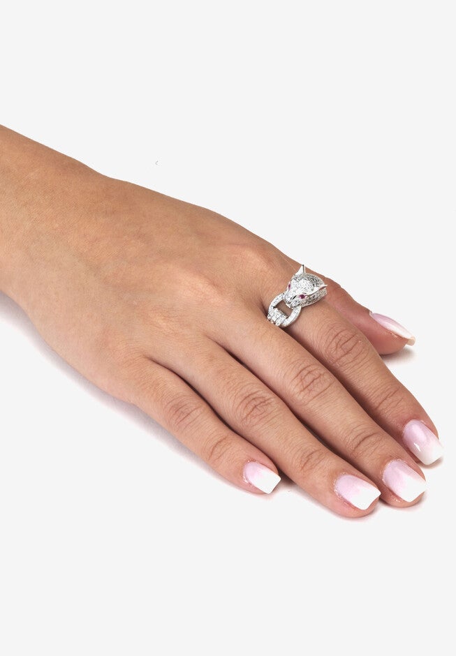 .77 Tcw Round Cubic Zirconia Silvertone Panther Cocktail Ring, , alternate image number 2