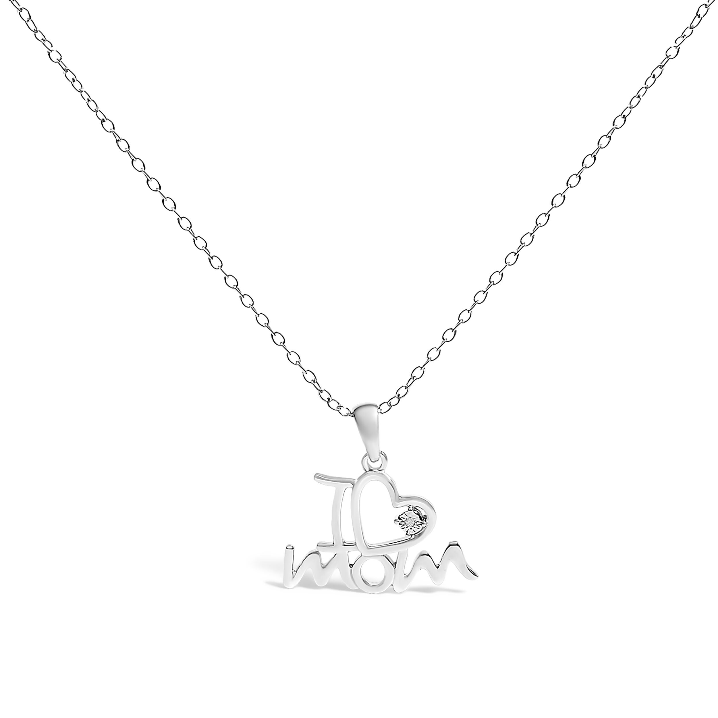 Silver Diamond Accent "I Love Mom" Heart Pendant Necklace, WHITE, hi-res image number 0