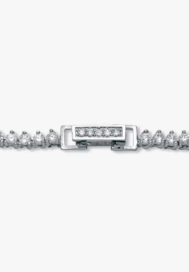 9.60 Tcw Round Cubic Zirconia Platinum-Plated Tennis Necklace, 18 Inches, , on-hover image number 1