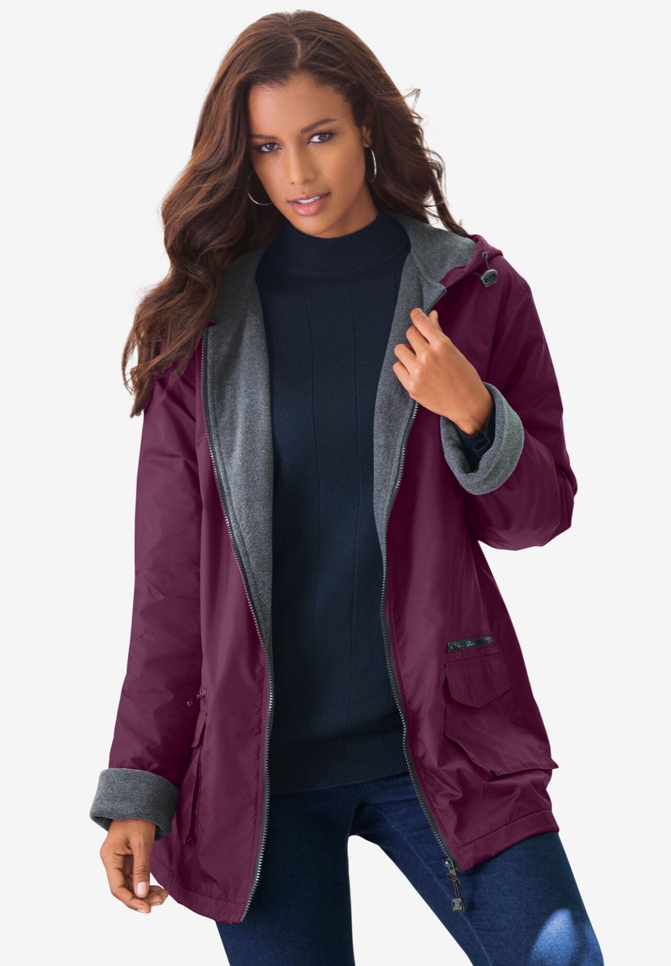 Fleece lined hooded nylon jacket cheap