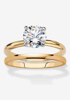 2 Cttw. Cubic Zirconia 18K Gold-Plated 2-Piece Solitaire Wedding Ring Set