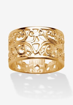 Yellow Gold-Plated Sterling Silver Scroll Design Band Ring (11Mm) Jewelry
