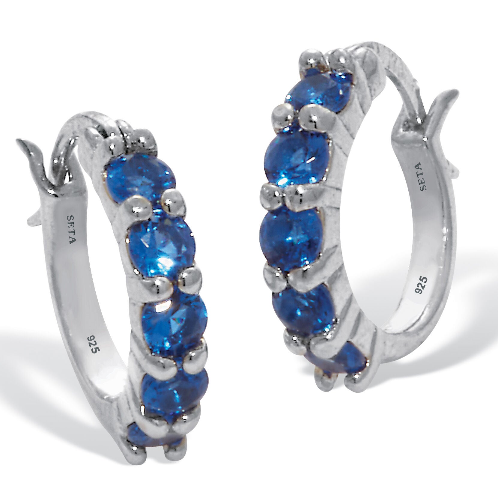 Birthstone Sterling Silver Huggie Hoop Earrings, AUGUST, on-hover image number 1