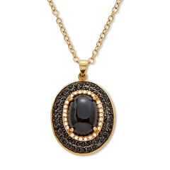 2.58 TCW Oval Genuine Onyx and Cubic Zirconia Gold-Plated Pendant 20 inch