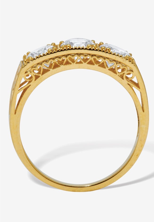 4.50 Tcw Round Cubic Zirconia Yellow Gold-Plated Sterling Silver 3-Stone Ring, , alternate image number null