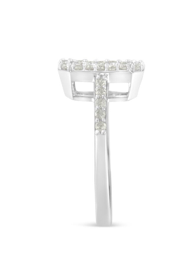 Sterling Silver Diamond Emeraldshaped Cluster With Halo Cathedral Style Cocktail Ring, , alternate image number 4