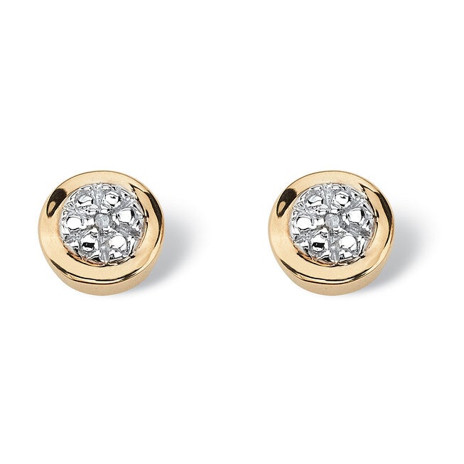 Round Genuine Diamond Accent Solid 10k Yellow Gold Cluster Stud Earrings, WHITE, hi-res image number 0