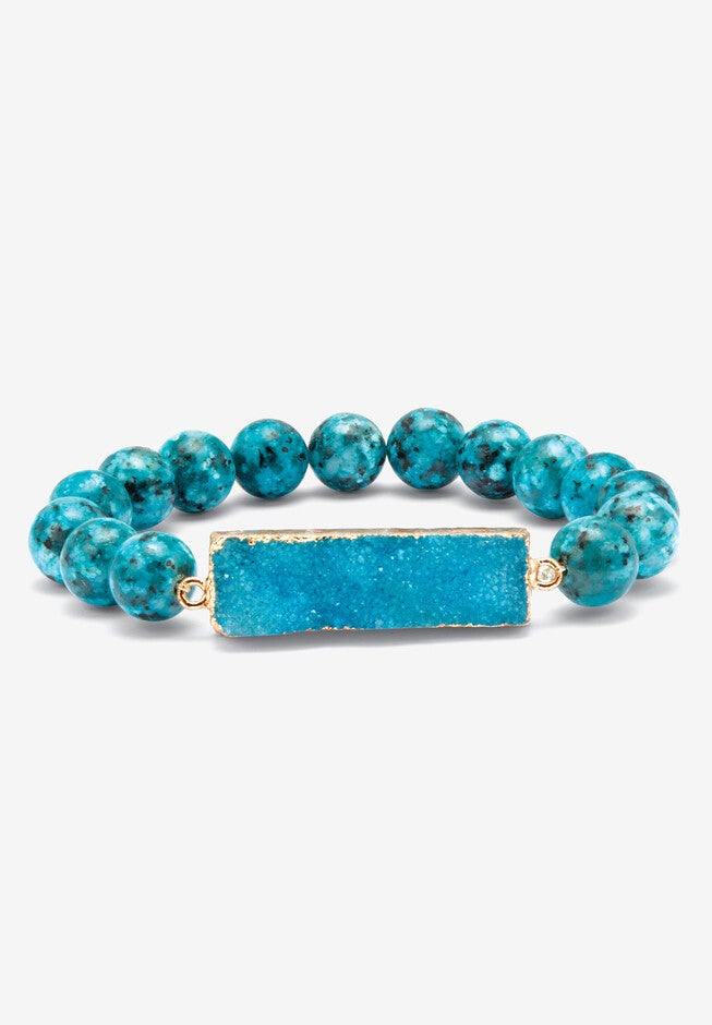 Genuine Blue Jasper Goldtone Necklace And Beaded Bracelet Set, 34 Inches, , alternate image number 5