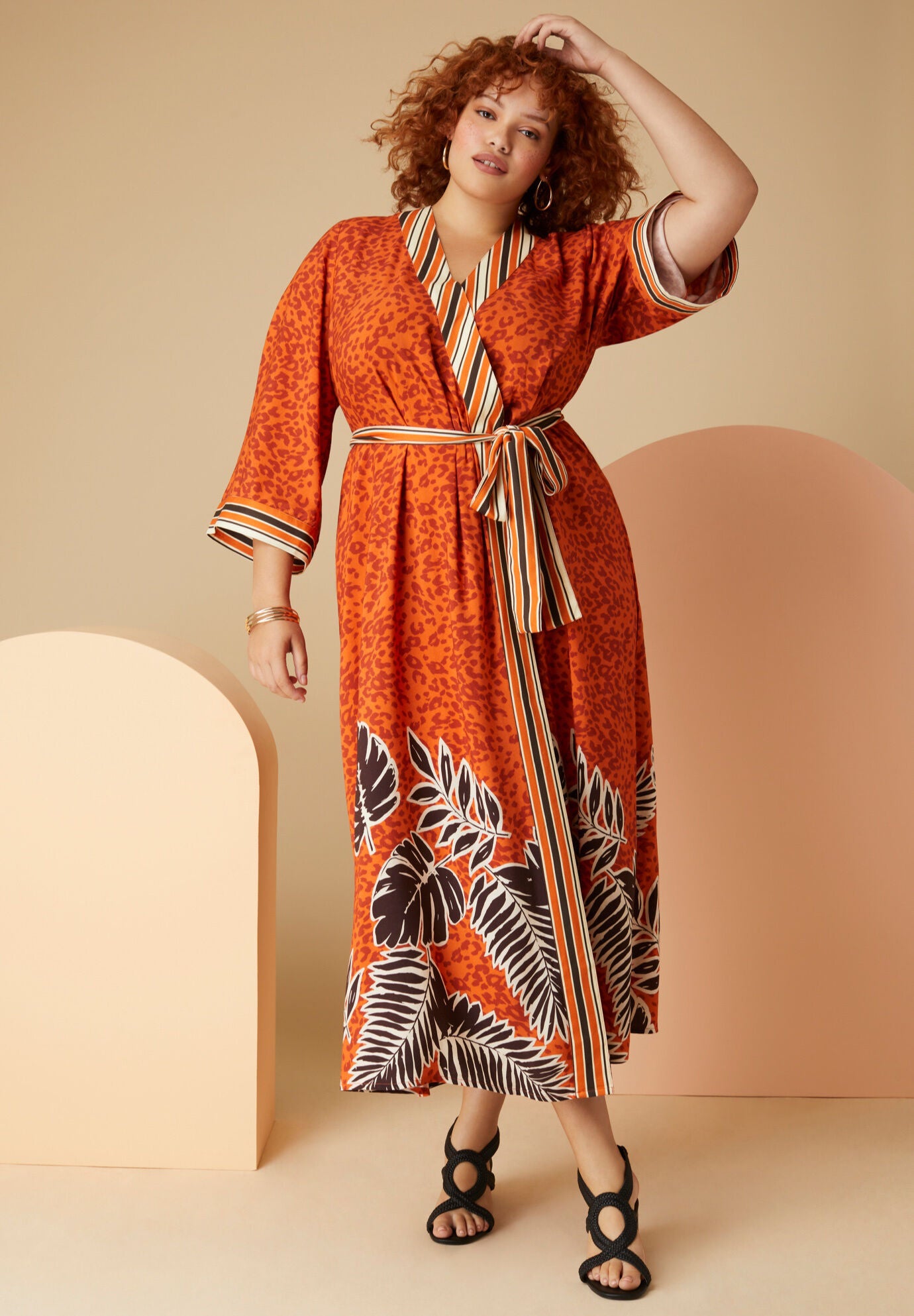 FauxWrap Kimono Dress Bold VNeck Midi, 4477951 Woman Within