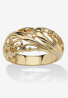 Yellow Gold-Plated Sterling Silver Swirling Cutout Dome Ring Jewelry