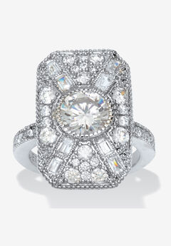 3.93 Tcw Round Cubic Zirconia Platinum-Plated Cocktail Ring