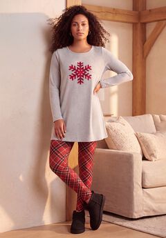 Plus Size Cotton Graphic Print Long Sleeve Swing Tunic