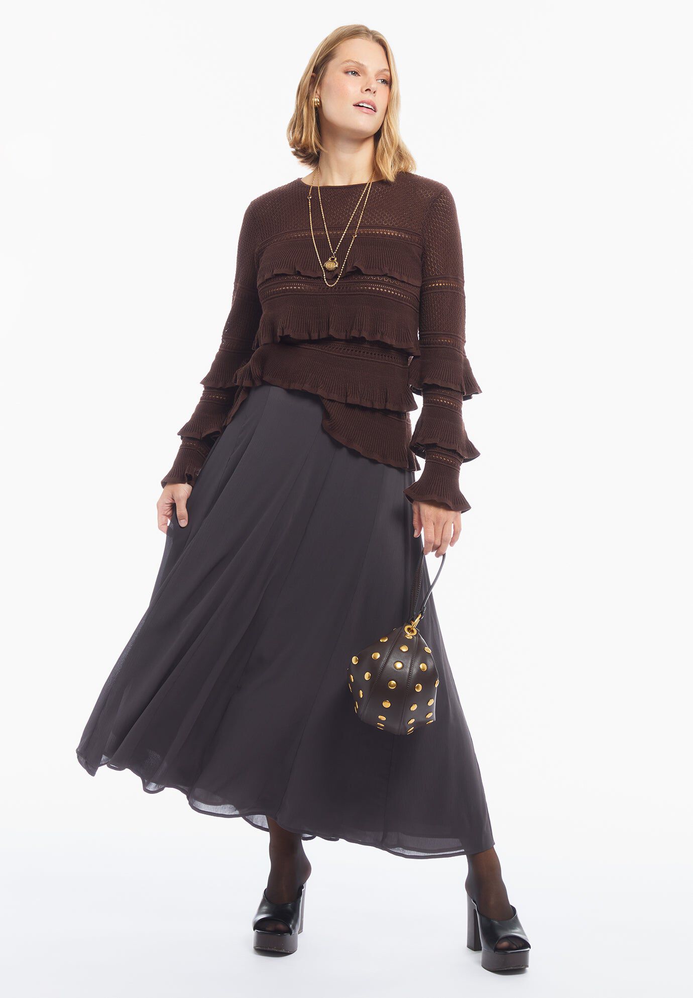 Seamed Chiffon Maxi Skirt