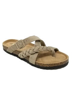 Suede Leather Braided Criss Cross Footbed Sandal