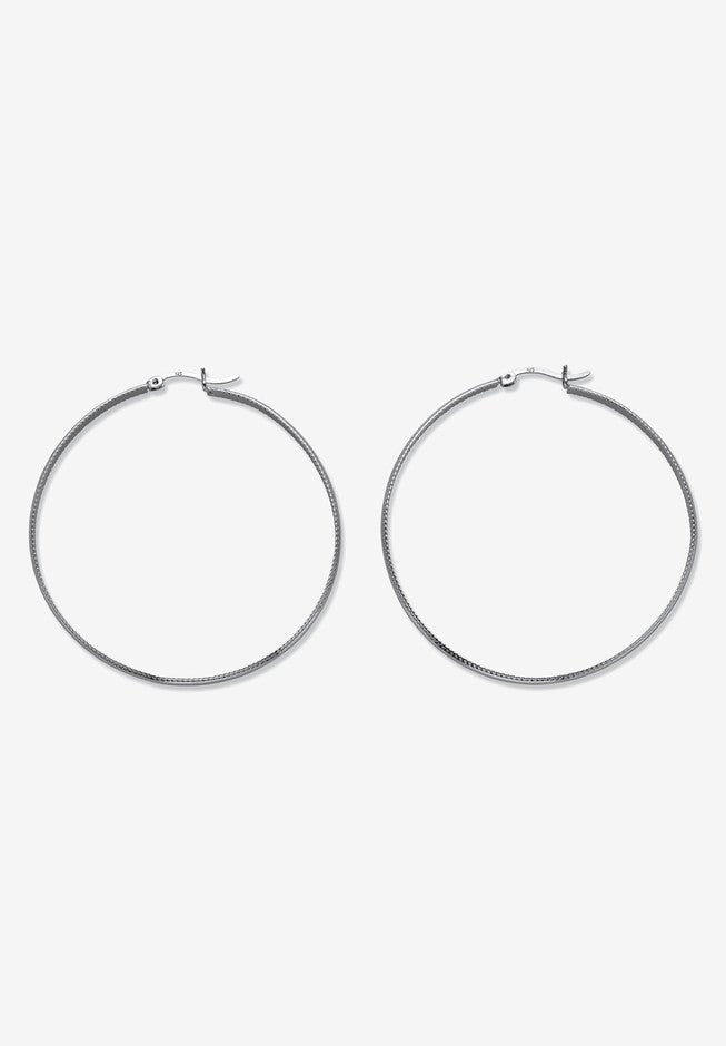 Sterling Silver Diamond Cut Beaded Edge Hoop Earrings (53Mm) Jewelry, , on-hover image number 1