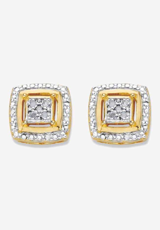 Diamond Accent Squared Two-Tone Gold-Plated Button Earrings, GOLD, hi-res image number null