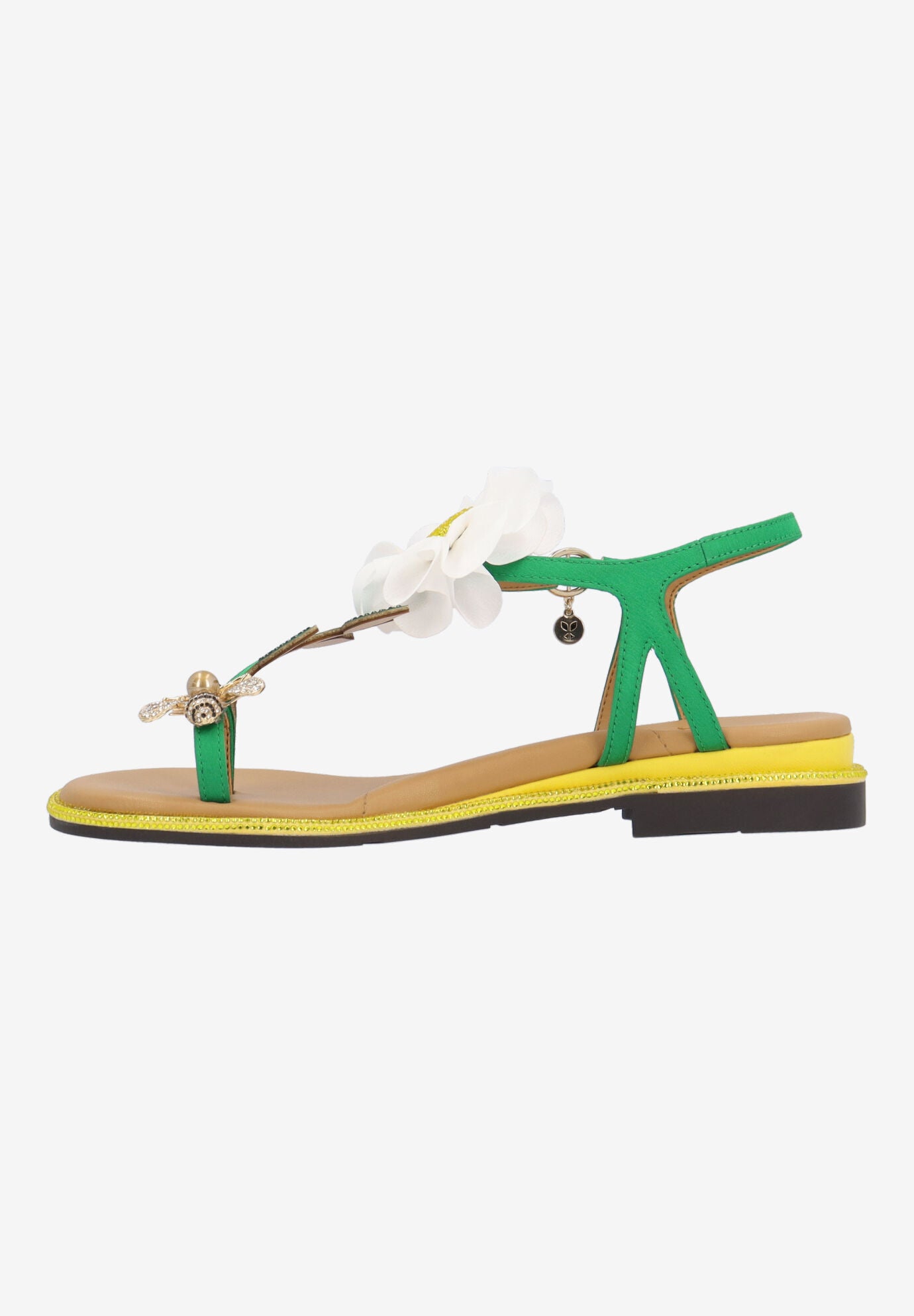 Dazee T-Strap Sandal, GREEN WHITE YELLOW, alternate image number 4